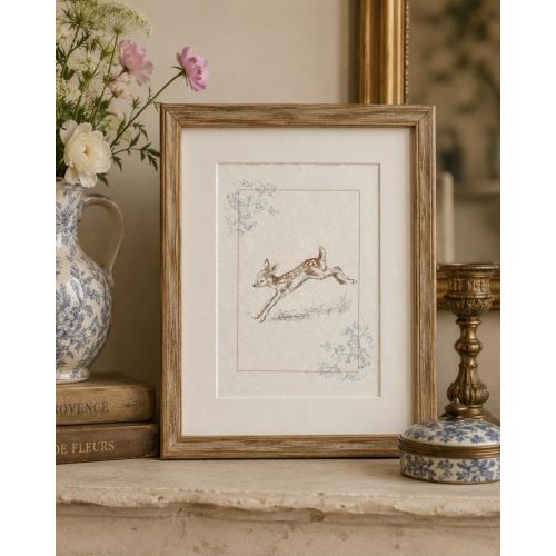 Baby Fawn Art Print, Storybook Deer Cottagecore Wall Decor, Handmade Deckled Edge Paper, Find Your Wonder Collection