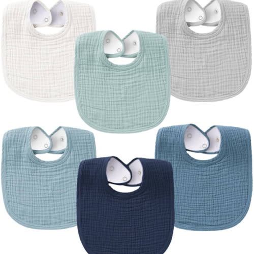 Konssy 6-Pack Muslin Baby Bibs for Boys & Girls, Soft Cotton Absorbent Bandana Drool Bibs for Drooling & Teething