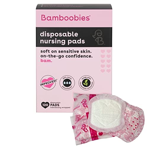 Bamboobies Nursing Pads Disposable Breast Pads for Breastfeeding & Sensitive Skin, Super-Absorbent Milk Proof Pads, Perfect Baby Shower Gifts, Various, 120 Count