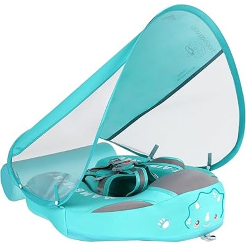 Mambobaby Float with Canopy and Tail New Upgraded Non-Inflatable Baby Pool Float Mambo Float Swim Trainer Solid Infant Swim Float Adjustable Pearl Foam Baby Swim Ring