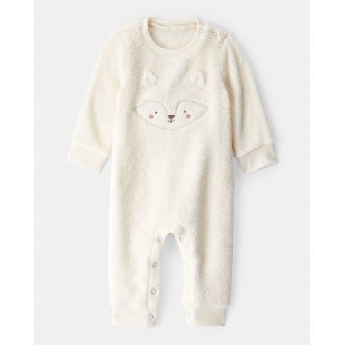 Baby Girl Fox Velour Long-Sleeve Snug Fit Jumpsuit - Cream | Carter's