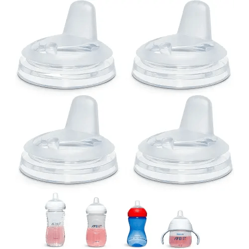 Sippy Spout Nipples for Philips Avent Natural Baby Bottles, My Grippy Spout Sippy Cup and Natural Trainer Sippy Cup, 4-Count, Soft Spout, Food Grade Silicone, BPA-Free, Convert to Sippy Cup, 4+ months
