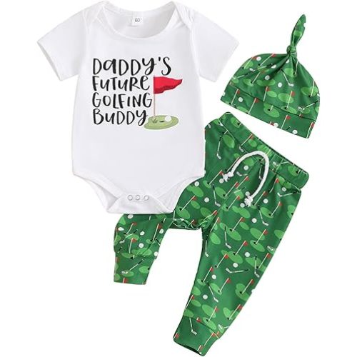 Newborn Baby Girl Boy Golf Outfit - Daddy's Future Golfing Buddy Romper & Pants Set (3Pcs) - Summer Clothes