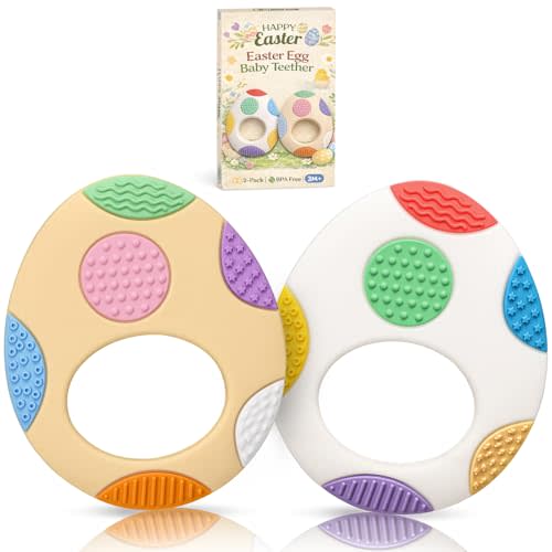 Easter Eggs Baby Teething Toys 2-Pack - Multi Texture Silicone Teethers for Teething Relief, Soft Chew Toys for Toddlers, Infants & Newborn, First Easter Gifts Basket Stuffers for Boys & Girls