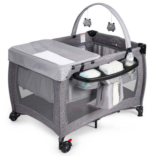 SACVON Portable Baby Playard with Bassinet & Changing Station | Bedside Crib | Removable Storage Organizer | Gray