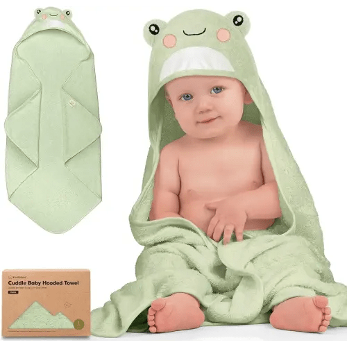 KeaBabies Hooded Baby Towel for Newborn - Viscose Derived from Bamboo Large Baby Bath Towels with Hood for Boys, Girls, Toddler, Extra Absorbent & Soft Newborn Bath Essentials (Frog, Petite)