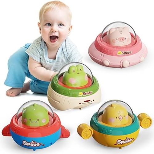 Easter Basket Stuffers 4PCS Push Car for Toddlers 1-3,Press and Go Car Toys for Ages 0-2,Baby Toys 6-18 Months,1 Year Old Easter Gifts for Kids,First Birthday Gifts Toys for 1 Year Old Boy