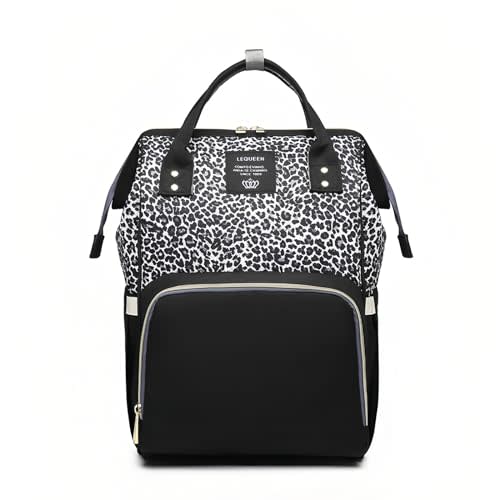 Armbq Leopard Print Diaper Bag Backpack Multi-Function Diaper Bag for Baby Care Waterproof Travel Baby Bag for Mom Gray