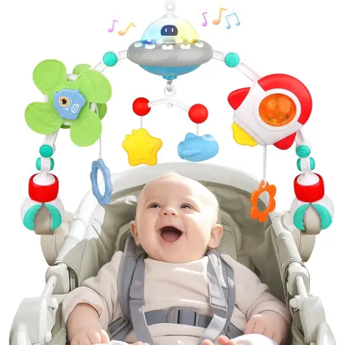 Musical Baby Stroller Arch Toys, Travel Car Seat Toys, Baby Play Arch Crib Accessory Toys, Mobile for Bassinet, Pram Activity Arch Bar Toys for Babies Infants