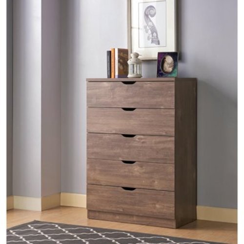 Kadyn Dresser,Chest of Drawers,Modern Five Drawer Clothes And Storage Chest Cabinet With Cutout Handles In Hazelnut Color