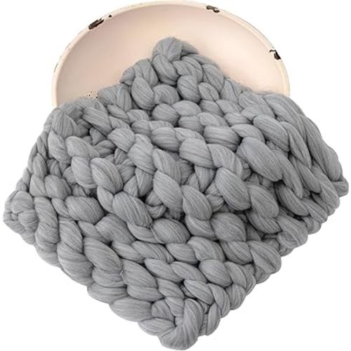 Newborn Photography Props Chunky Blanket Handmade Knitted Posing Prop for Baby Boys Girls Photo Shoot Wool Wrap (Light Grey)