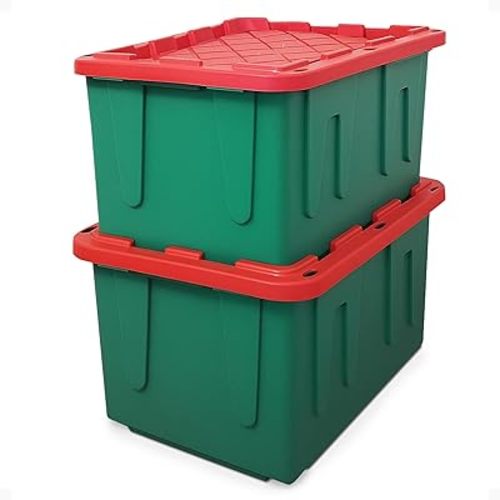 HOMZ 2-Pack Durabilt, Heavy Duty Plastic Storage Bins with Lids, 27 Gallon, Black/Yellow - Stackable Container Boxes for Home, Attic, and Garage Organization