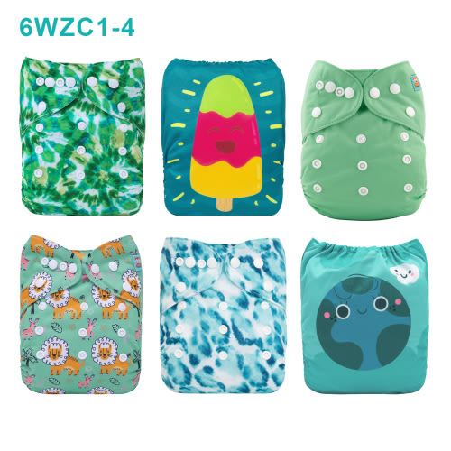 Warehouse Clearance: 6-Pack Baby Cloth Diapers with 6 Microfiber Inserts | One Size Adjustable