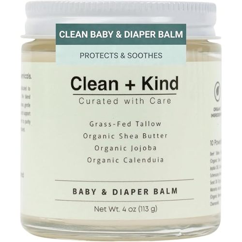Organic Diaper Balm – 4 oz Baby Diaper Rash Cream – Soothes & Protects Sensitive Skin with Grass-Fed Tallow, Shea Butter, Jojoba & Calendula – Petroleum-Free, Organic Baby Balm