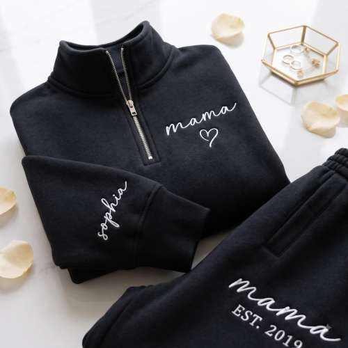 Personalized Embroidered Mama Loungewear Set, Custom EST Mama Zip Sweatshirt & Sweatpants, Gift for Mom, Christmas 2026
