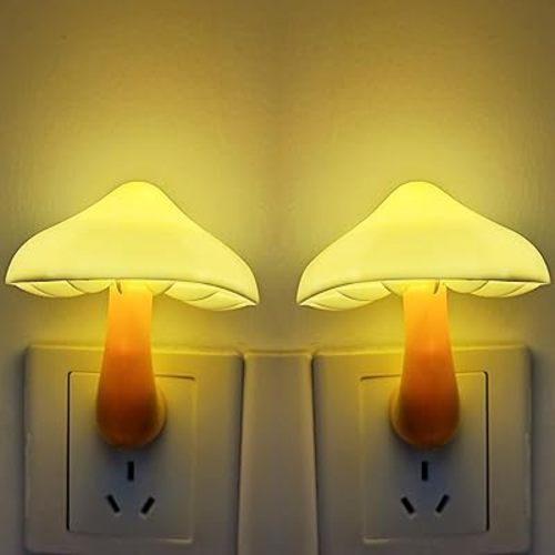 AUSAYE 2 Pack Sensor LED Night Light Plug in NightLight Energy Saving Wall Lamp Mushroom Night Lights for Bedroom, Bathroom,Toilet,Hallway,Kitchen,Kids,Adults Warm White
