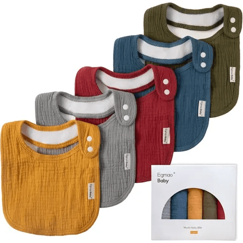 Muslin Bibs for Baby Boys Girls,Organic Muslin Baby Bib for Drooling and Teething,Soft Bandana Drool Bibs 5 Pack