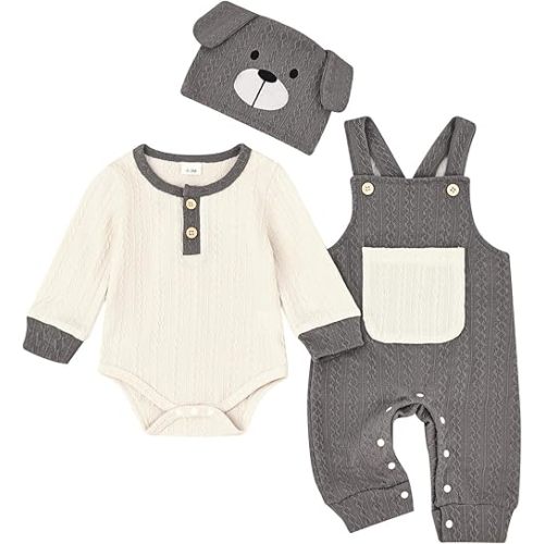 Baby Boy Clothes Cute Long Sleeve Romper Infant Pocket Overalls Adjustable Suspender Pants Set 0-18 Months