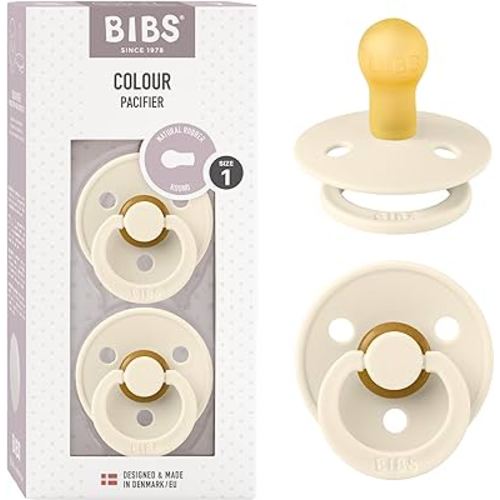 BIBS Pacifiers Colour Collection | Natural Rubber Baby Pacifier | Round Nipple | Set of 2 BPA-Free Soothers | Made in Denmark | 0+ Months (Pack of 2) | Ivory