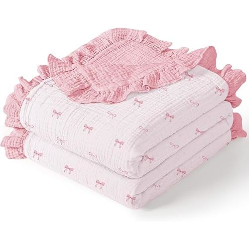 lulumoon Muslin Baby Blanket for Girl: 100% Cotton Toddler Blanket 47"x47"