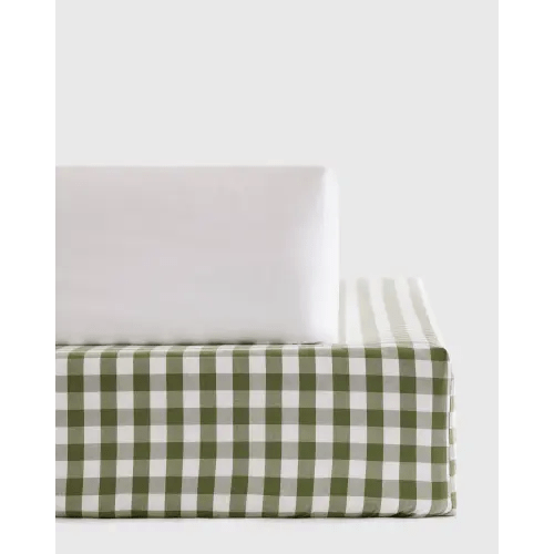 Organic Percale Gingham Crib Sheet 2-Pack in Olive