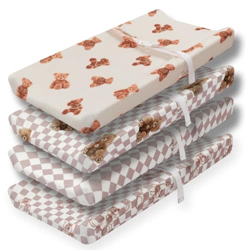 Fitted Baby Neutral Changing Pad Covers Bear and Buffalo Check Plaid Breathable Unisex Baby Sheet Set for Boys or Girls