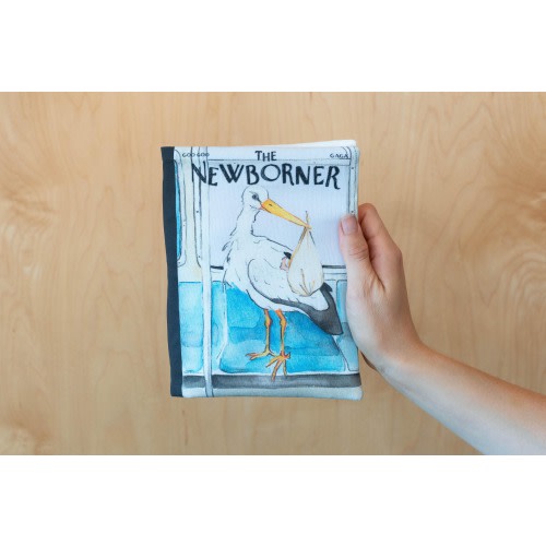 Baby Crinkle Book- The Newborner Magazine Parody Baby Shower Gift COMMUTER STORK