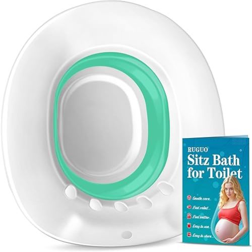 RUGUO Sitz Bath for Toilet Seat - Yoni Steam Seat - Sitz Bath for Hemorrhoids and Postpartum Care - Portable Bidet BPA Free - Foldable Basin for Epsom Salt Soak - Green