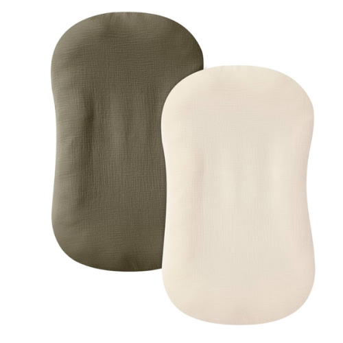 Muslin Baby Lounger Cover 2 Pack, 100% Cotton Infant Lounger Cover, Soft & Breathable Replacement Slipcover, Compatible with Snuggle Me Newborn Lounger (Dark Olive,Cream)