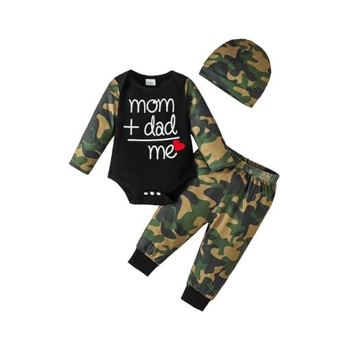 KIMI BEAR Baby Boy Clothes Infant Newborn Fall Winter Outfits Long Sleeve Letter Print Romper + Hat + Pants Set