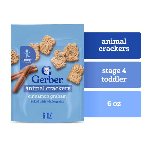 Gerber Toddler Snacks Cinnamon Graham Animal Crackers 6 oz with Whole Grain and Essential Minerals