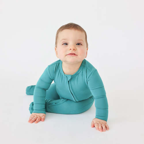 3-6M Posh Peanut Teal Footie Zippered One Piece