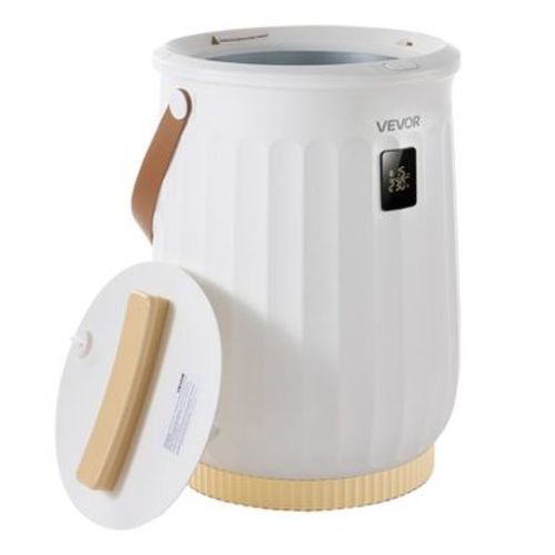 VEVOR Towel Warmers for Bathroom 20L Heated Towel Bucket with LED Display, Rapid Heating, 4 Adjustable Timer, Wood Handle, Auto Shut Off, White