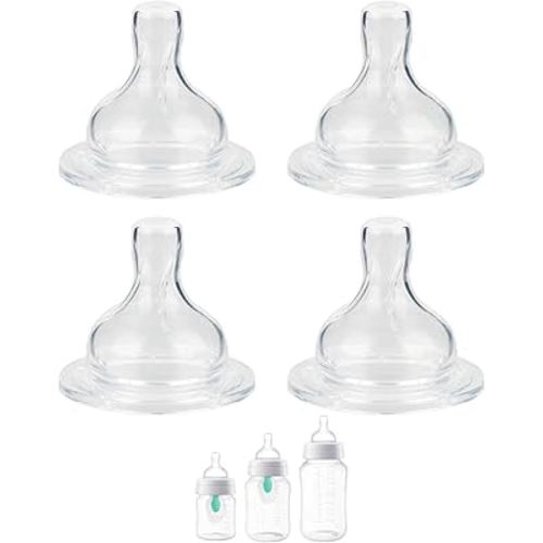Silicone Nipple for Philips Avent Anti-Colic Baby Bottles, Flow 1, 1m+, Slow Flow, 4 Count