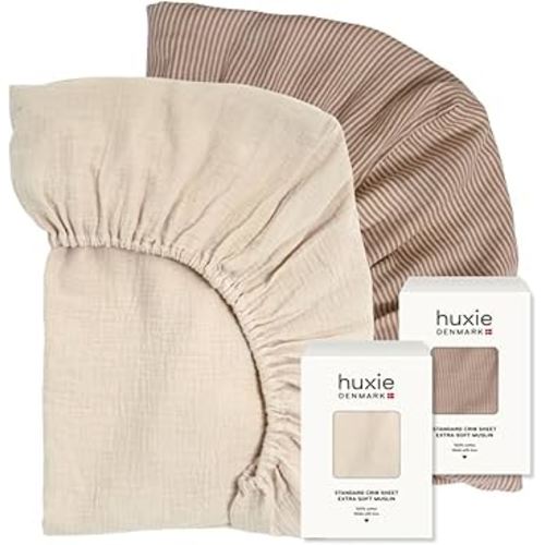 Crib Sheets – Organic Cotton Muslin Fitted Crib Sheet – Standard Size for Baby Boy and Baby Girl 28" x 52" Ultra-Soft and Breathable. 2-Pack(Fog/Stripe)