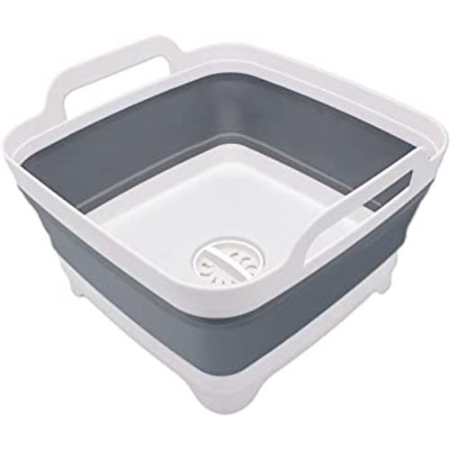 Goderewild 2.4 Gal(9L) Collapsible Dish Basin with Drain Plug, Space Saving Outdoor Multiuse Foldable Sink Tub, Dishpan, Kitchen Storage Tray for Camping, Vegetable Washing, RV