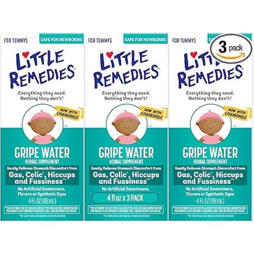 Little Remedies Gripe Water-No Alcohol, Sodium Bicarbonate, Artificial Color & Gluten Free-Safe for Newborns, 4 Fl. Oz (Pack of 3)
