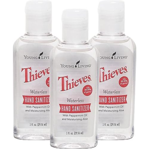 Young Living Thieves Waterless Hand Purifier with Peppermint Oil | 1 oz | Convenient, Refreshing, and Gentle Cleanser for Soft Hands | 3 Pack