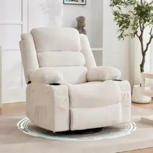 【GAOMON】Minimalist Oversized 360-Degree Swivel Comfy Accent Chair - Metal-Frame Linens Fabric Wide Deep Breathable All-Season Seat with Cup Holder, Side Pocket for Living Room, Nursery (Neutral Aesthetic Luxury House Decoration Furniture) - TikTok Shop