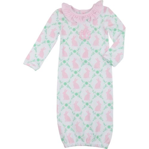 Pink Bunny And Ivy Print Knit Baby Gown
