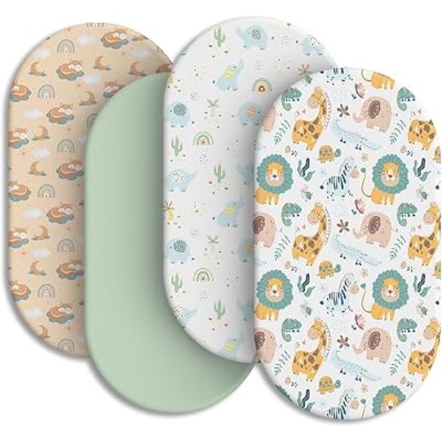 Baby Bassinet Sheets for Baby Boy Girls,4-Pack Fitted Bassinet Sheets Set Compatible with Halo Bassinest Swivel Sleeper,Baby Delight,Angelbliss, 32"X16" (Animal World)