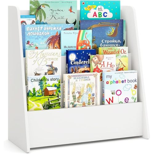 Costzon 4-Tier Kids Bookshelf, Front Facing Children Bookcase with Deep Compartments, Magazine Storage Rack for Kids Bedroom, Playroom, Nursery, Classroom, Kindergarten (White)