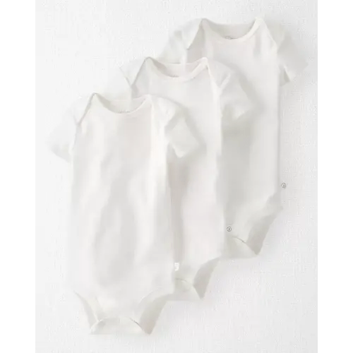3-Pack Organic Cotton Rib Bodysuits - NB - Light Cream