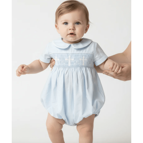 Blue handsmocked Bubble - Cross