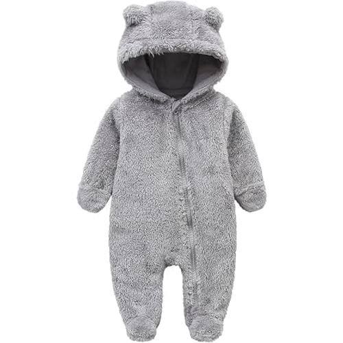 Baby Hooded Fleece Romper Long Sleeve Onesie Outwear Outfits 0-12M