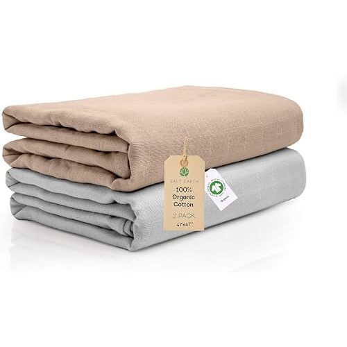 47"x 47" GOTS 100% Organic Cotton Swaddle Blanket 2 Pack (Solids)