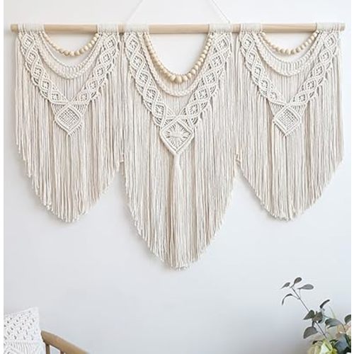 Achart Macrame Wall Hanging Large- Boho Wall Decor- large wall art- Wall Decor Living Room- Macrame Tapestry Boho Decor for Bedroom (Wooden Bead)