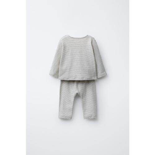 STRIPED T-SHIRT AND PANTS SET - Ecru / Black | ZARA United States