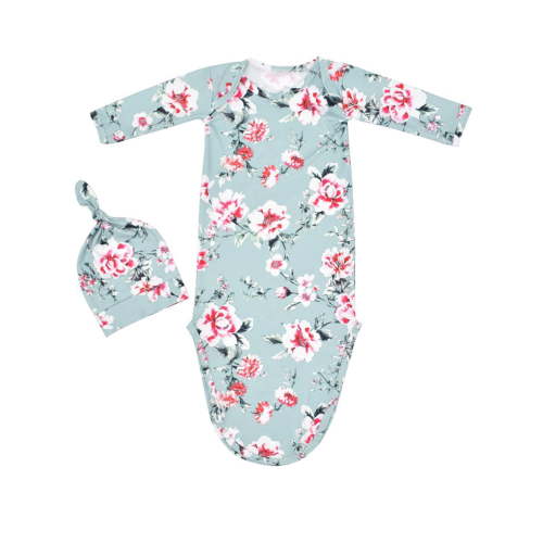 WIBACKER Baby Girls Boys Nightgowns Milk Silk Sleeper Bag Newborn Coming Home Outfits Floral Knotted Gown with Hat
