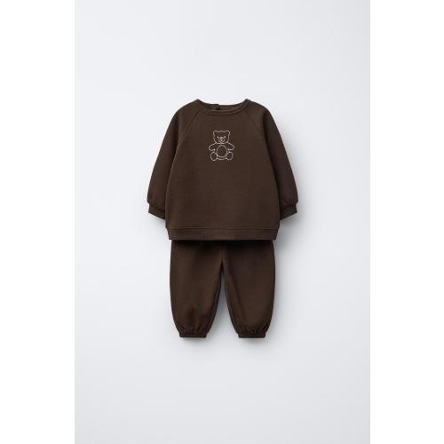 EMBROIDERED BEAR SWEATSHIRT AND JOGGER PANTS SET - Dark brown | ZARA United States